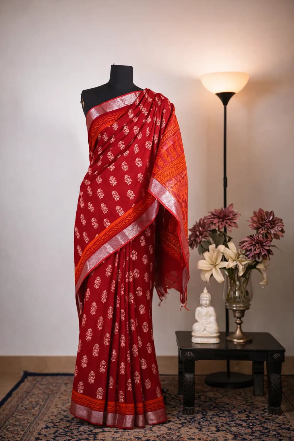 Red Banarasi Pashmina Silk Saree