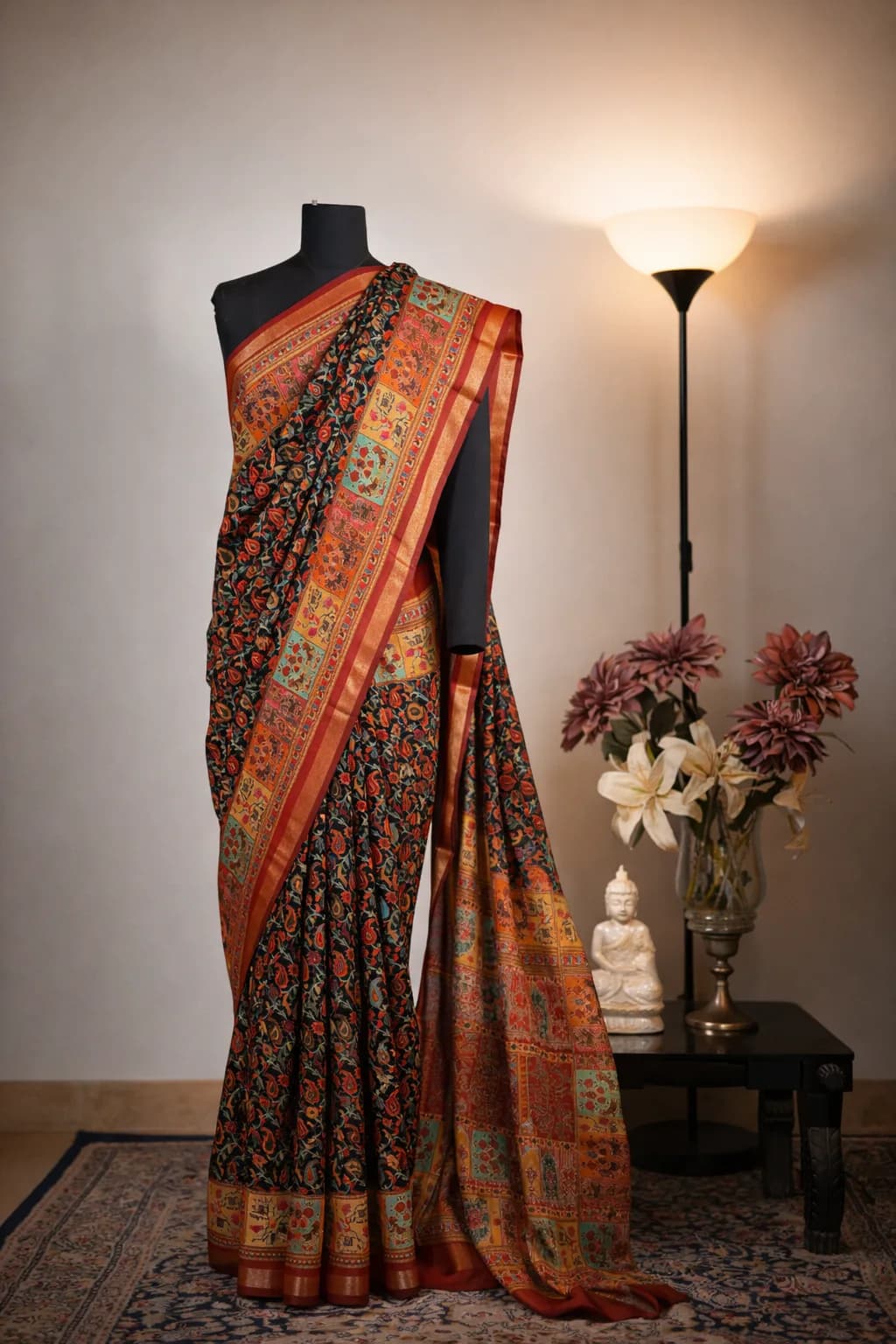 Mustard Orange Paithani Meenakari Saree