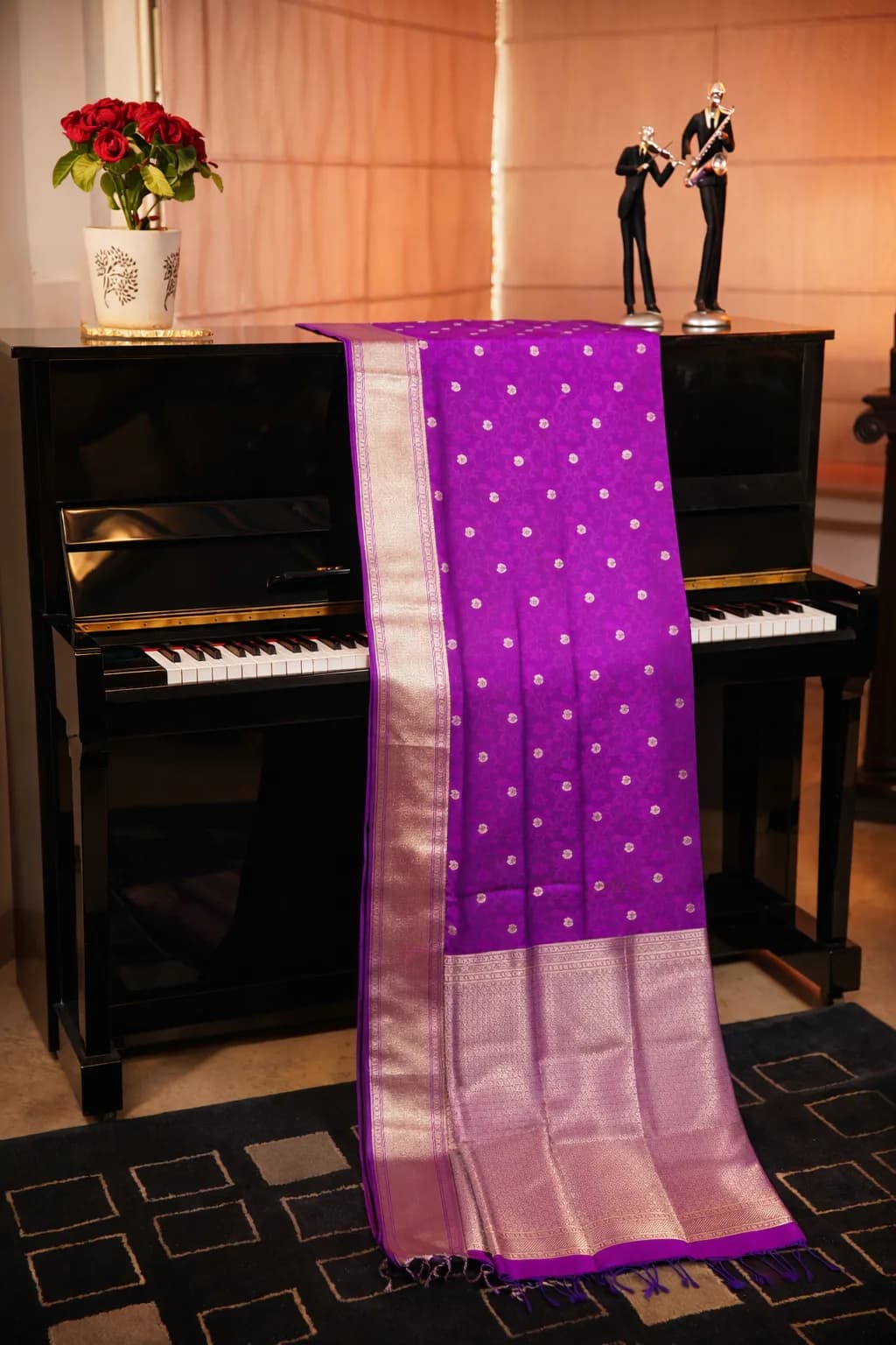 Peach Brocade Silk All-Over Work Saree