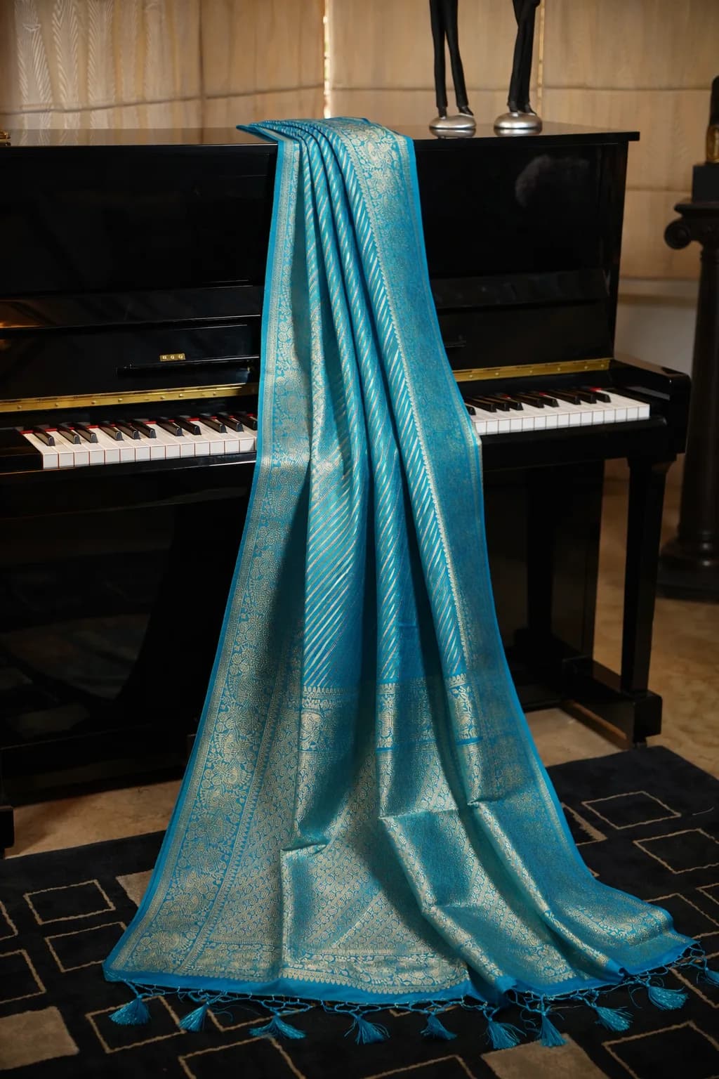 Midnight Black Viscose Silver Zari Motif Saree