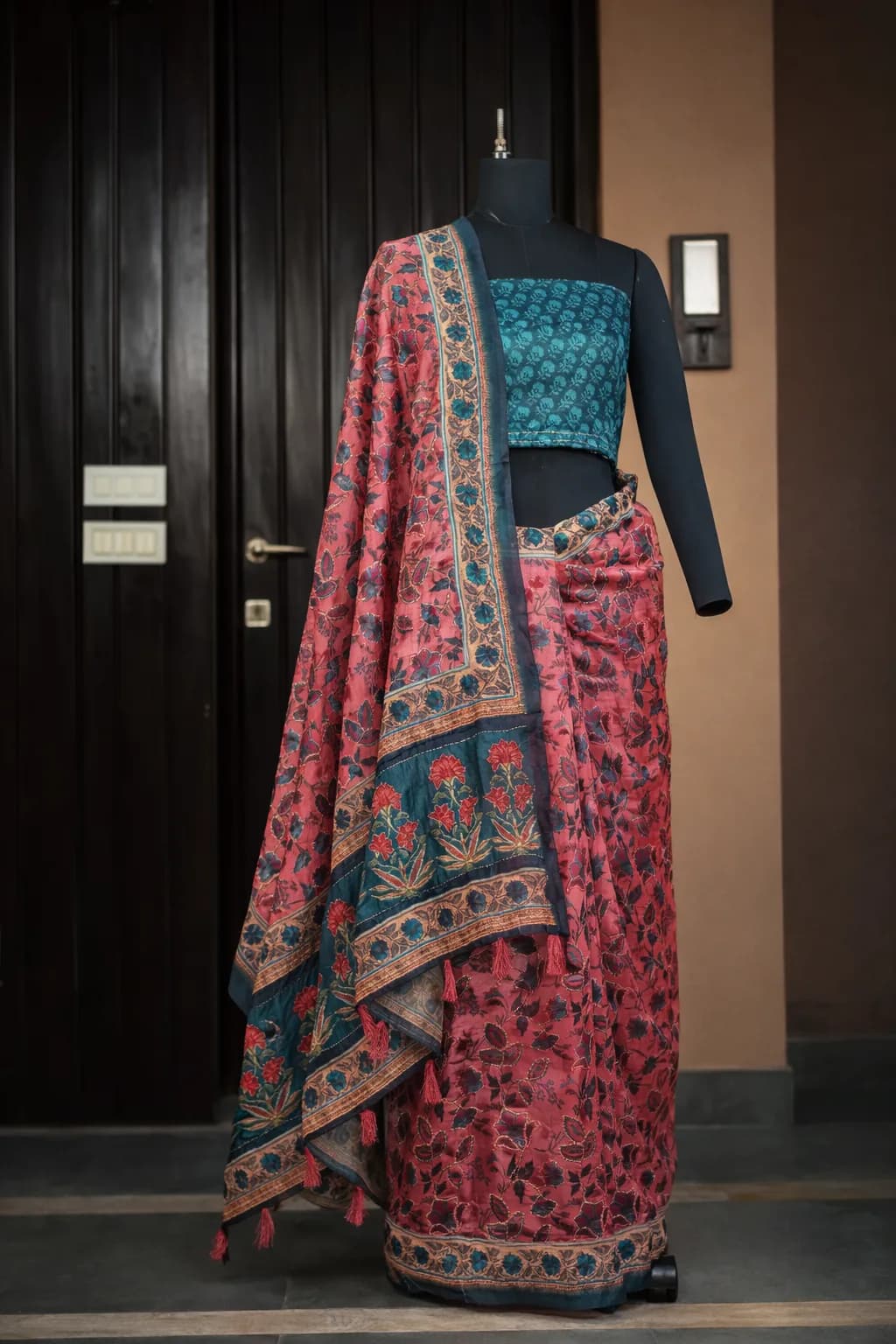 Bright Red Self-Weave Meenakari Pallu Saree