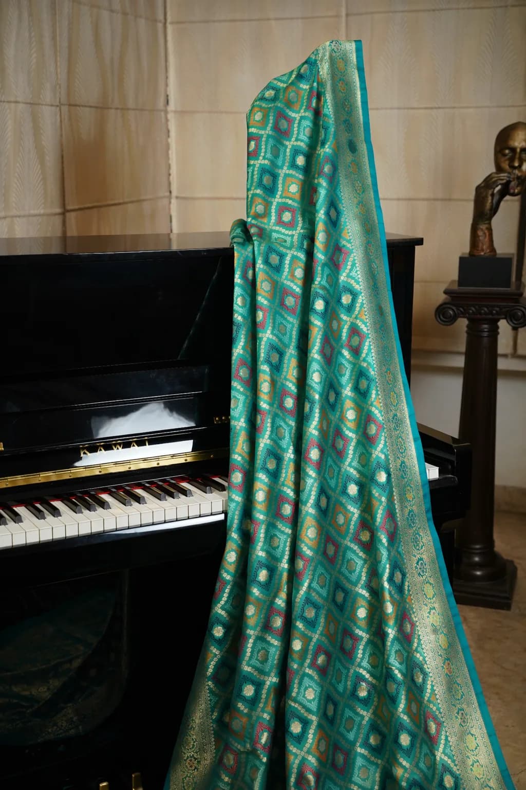 Black Dupion Silk Parsi Work Saree