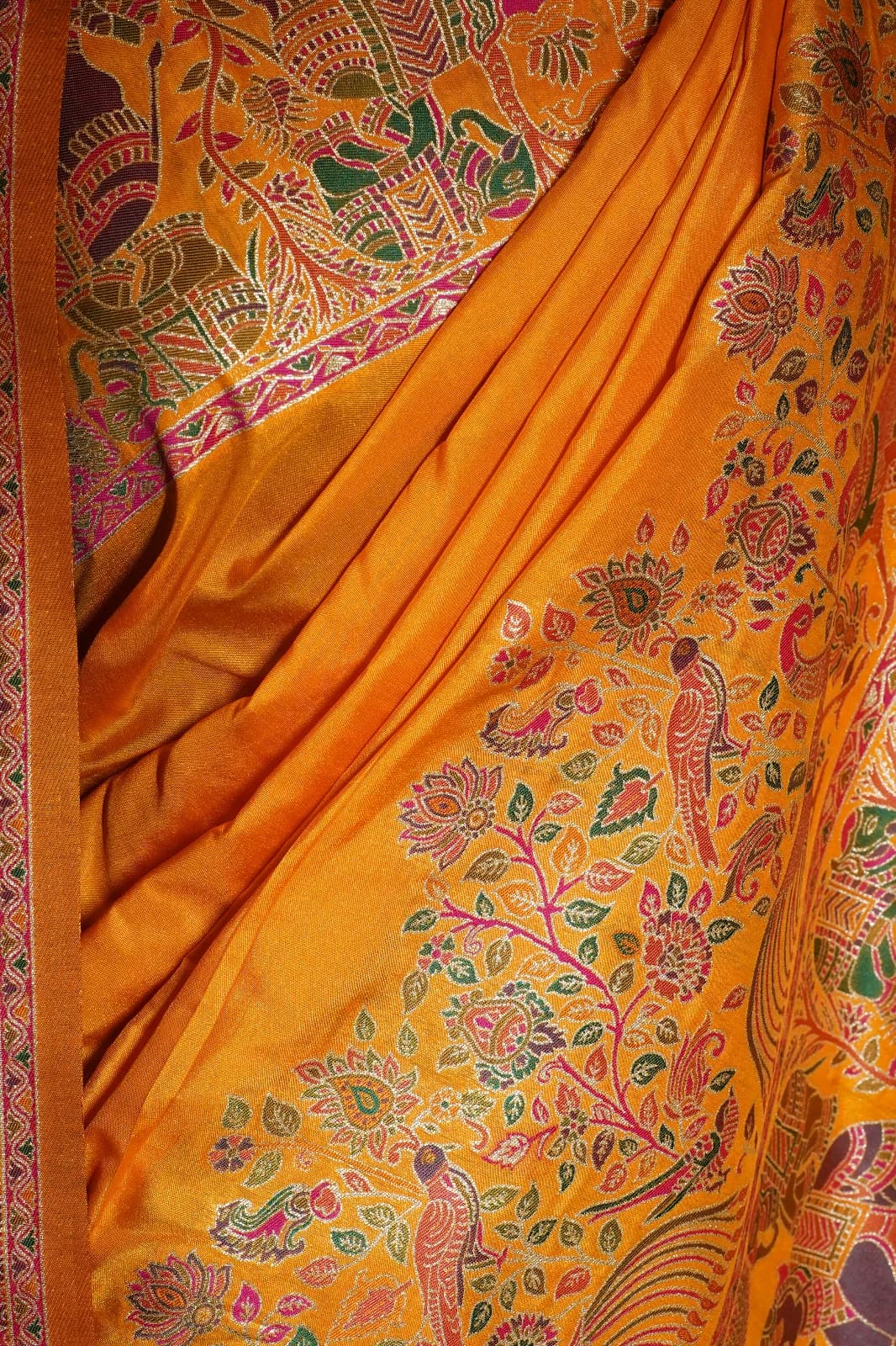 Mustard Plain Pashmina Border Saree