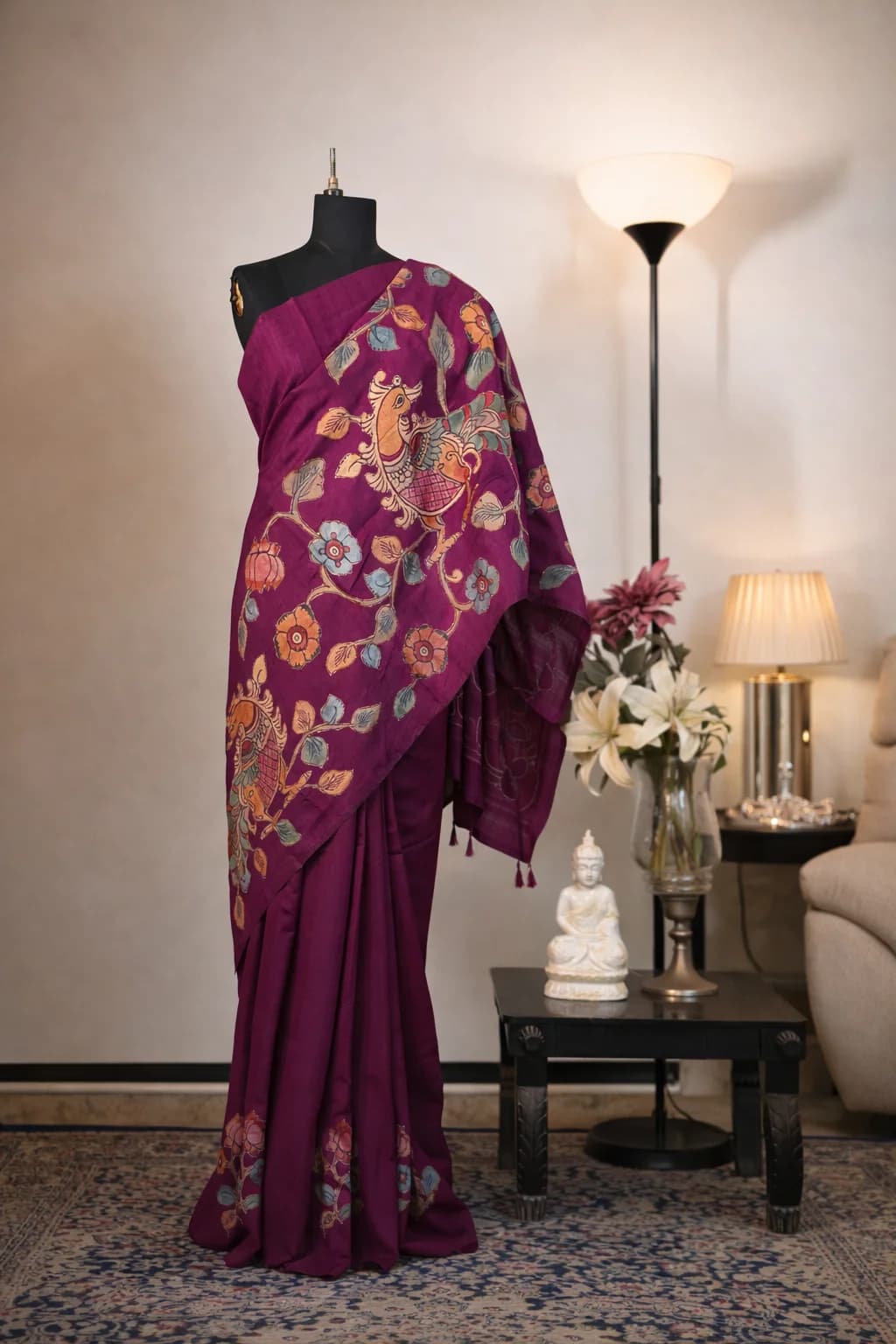 Purple Dupion Applique Faux Silk Saree