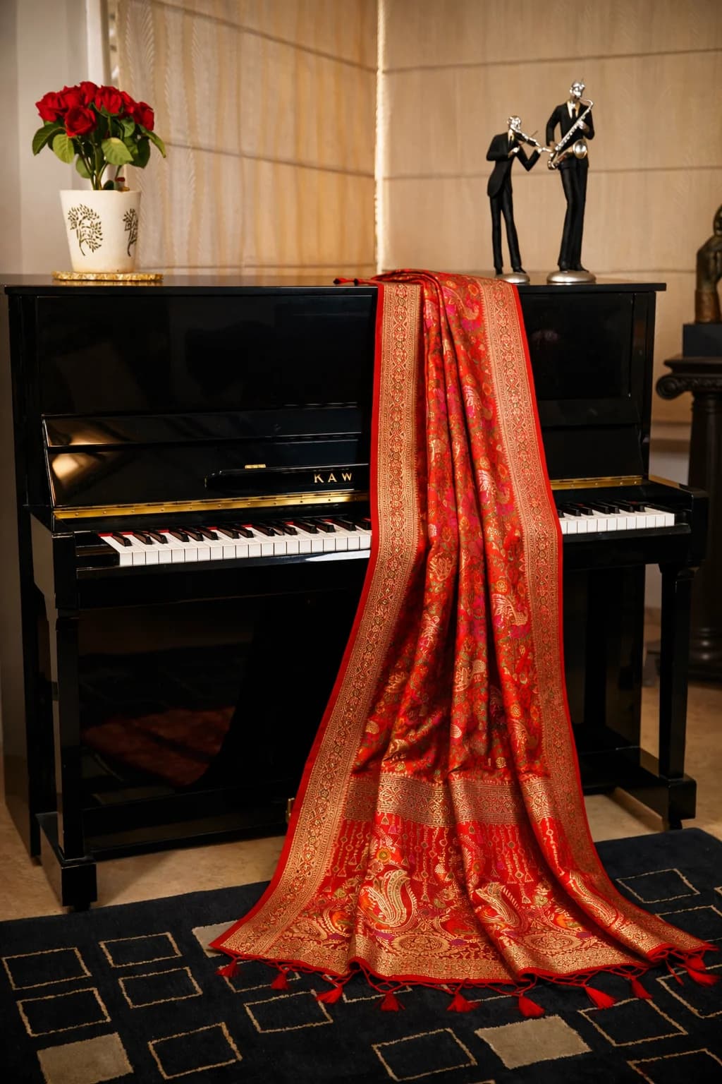 Red Banarasi Pashmina Silk Saree