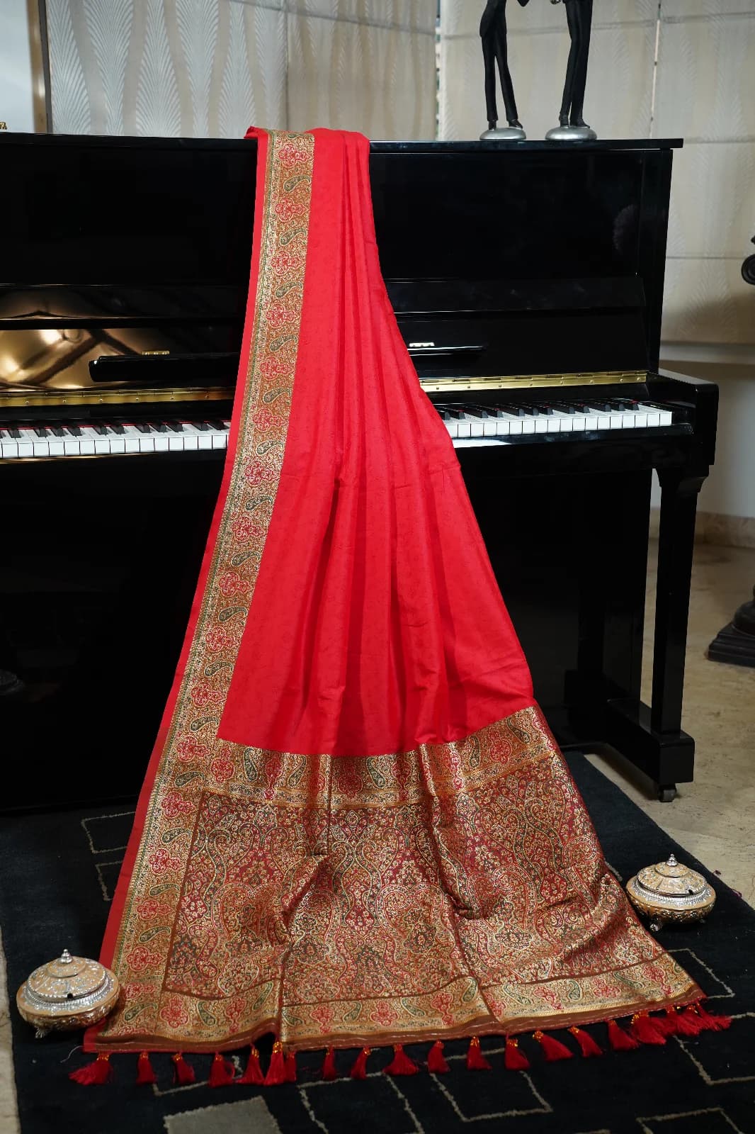 Bright Red Self-Weave Meenakari Pallu Saree