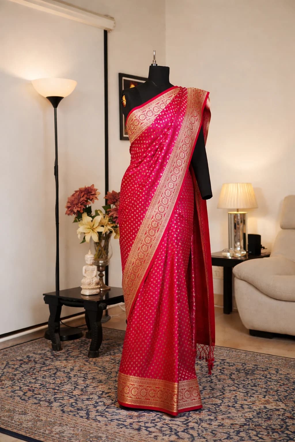 Fuchsia Pink Banarasi Satin Silk Saree