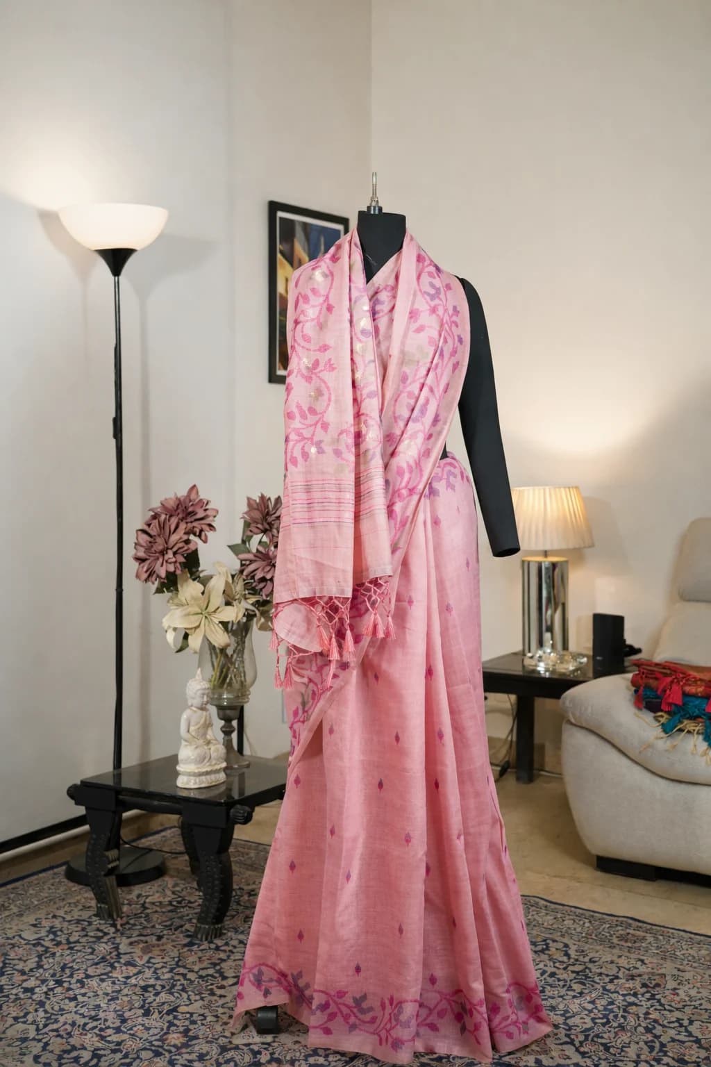 Light Gajari Linen Cotton Rich Pallu Saree