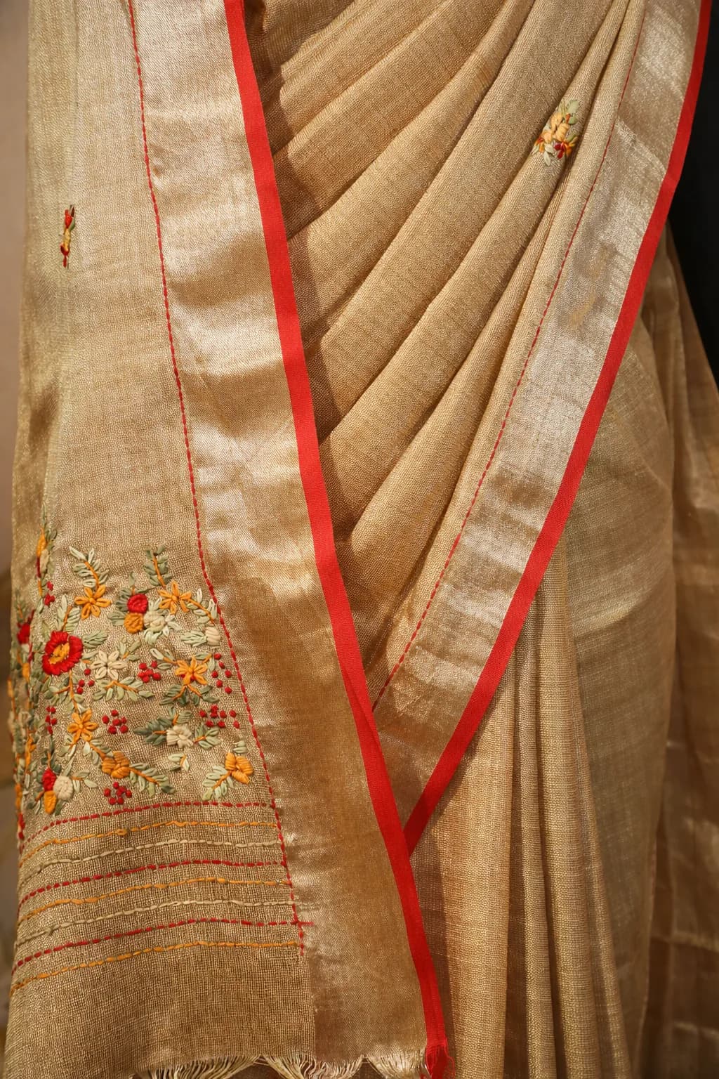 Mustard Plain Pashmina Border Saree