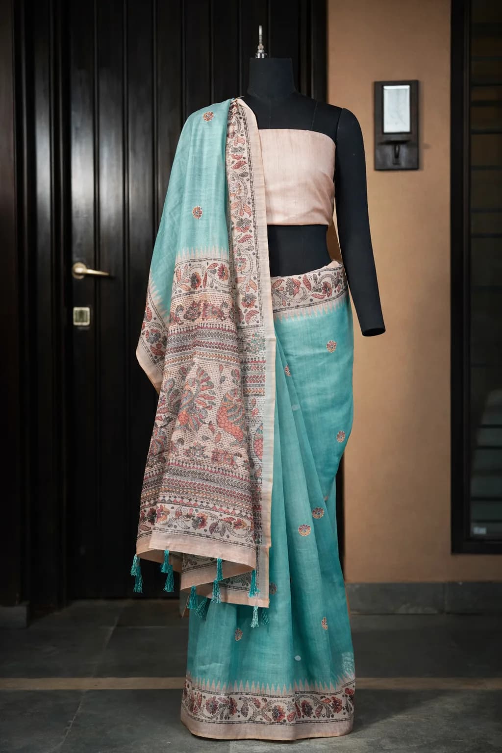 Black Digital Print Cotton Silk Saree