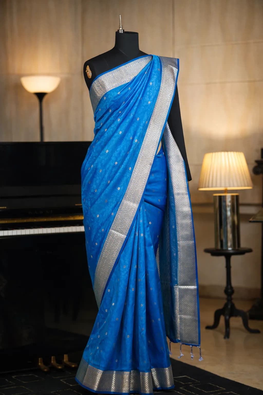Turquoise Tussar Silk Leheriya Saree