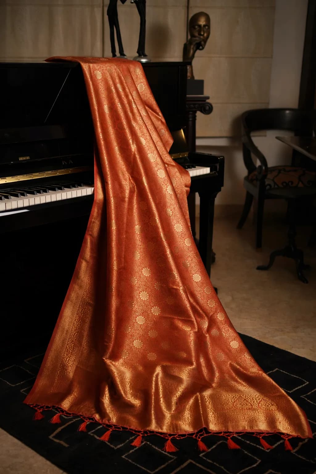 Peach Cotton Silk Katha Print Saree
