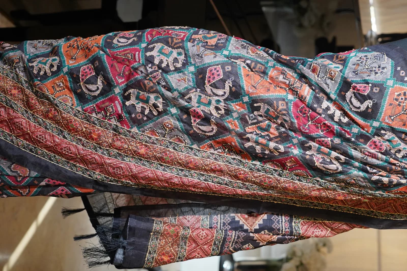 Multicolour Cotton Silk Katha Print Saree